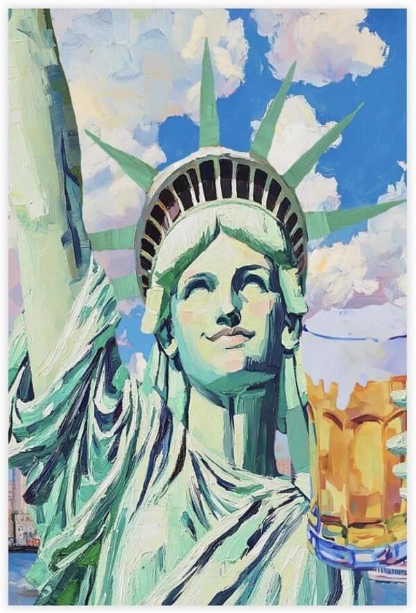 Affiche Statue de la Liberté bière vintage toile décoration-0