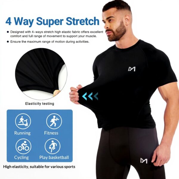 Tee shirt compression homme MEETYOO sport fitness running
