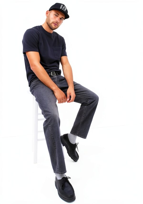 Jean Droit Gap Homme Denim Noir Délavé Confortable-4