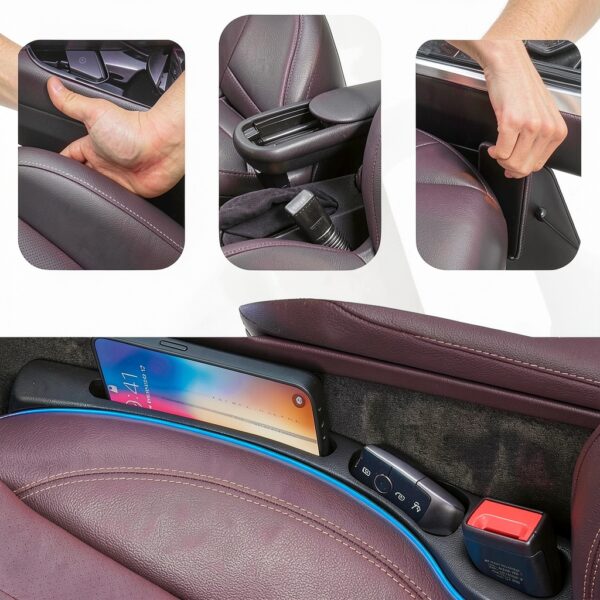 Car seat gap filler Hongoen cuir PU rangement sécurisé-4